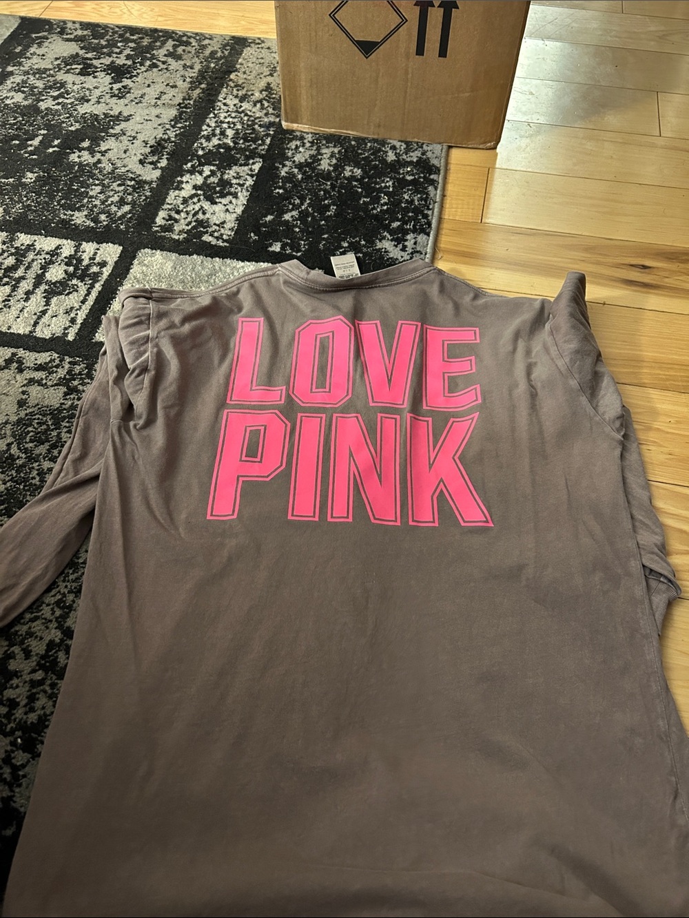 PINK Victoria's Secret Taupe Long Sleeve Tee with Hot Pink LOVE PINK Graphic